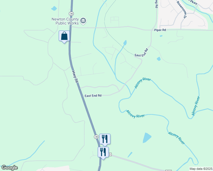 map of restaurants, bars, coffee shops, grocery stores, and more near 36 East End Road in Covington