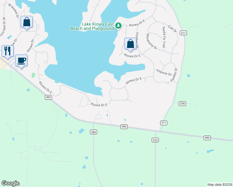 map of restaurants, bars, coffee shops, grocery stores, and more near 211 Kiowa Drive East in Gainesville