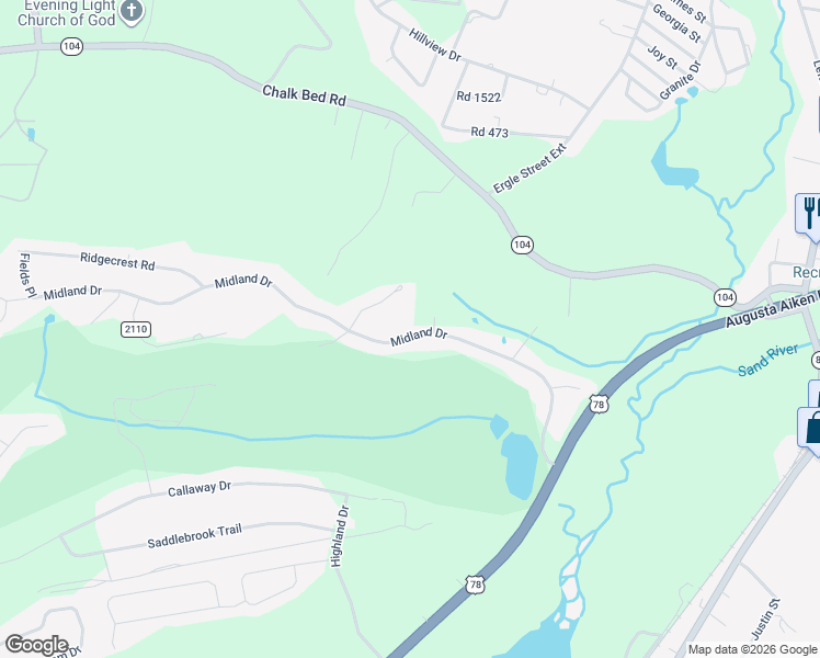 map of restaurants, bars, coffee shops, grocery stores, and more near 132 Midland Drive in Graniteville