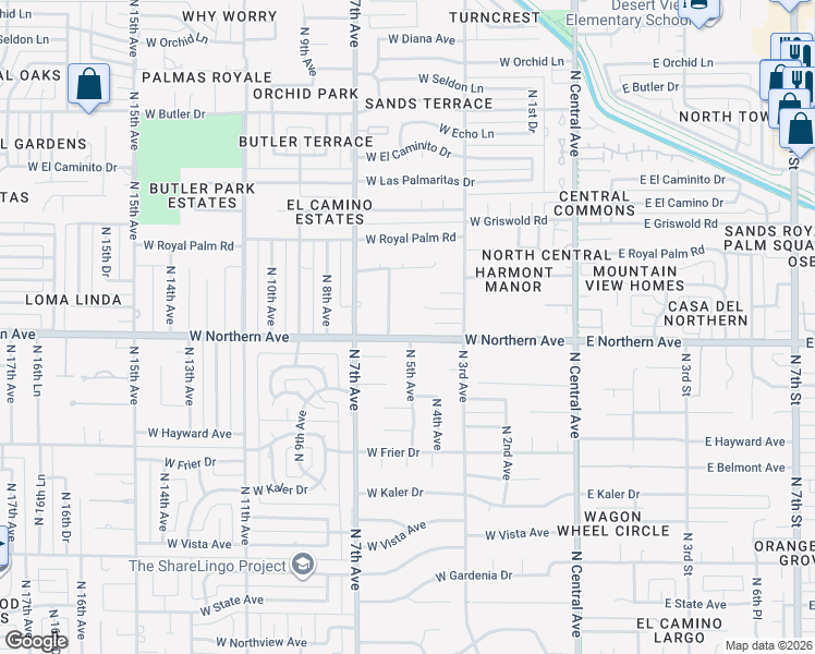 map of restaurants, bars, coffee shops, grocery stores, and more near 333 West Loma Lane in Phoenix