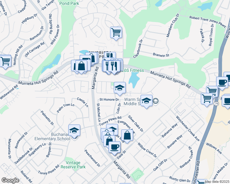 map of restaurants, bars, coffee shops, grocery stores, and more near 39717 Sherwood Union Lane in Murrieta