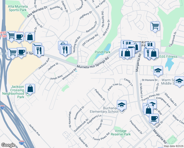 map of restaurants, bars, coffee shops, grocery stores, and more near 39963 Millbrook Way in Murrieta