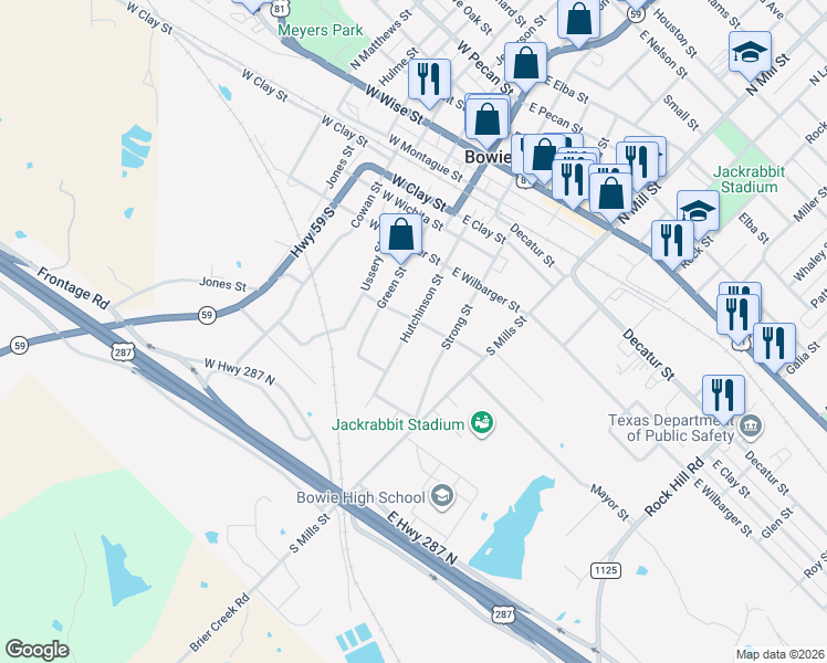 map of restaurants, bars, coffee shops, grocery stores, and more near 106 East Riley Street in Bowie