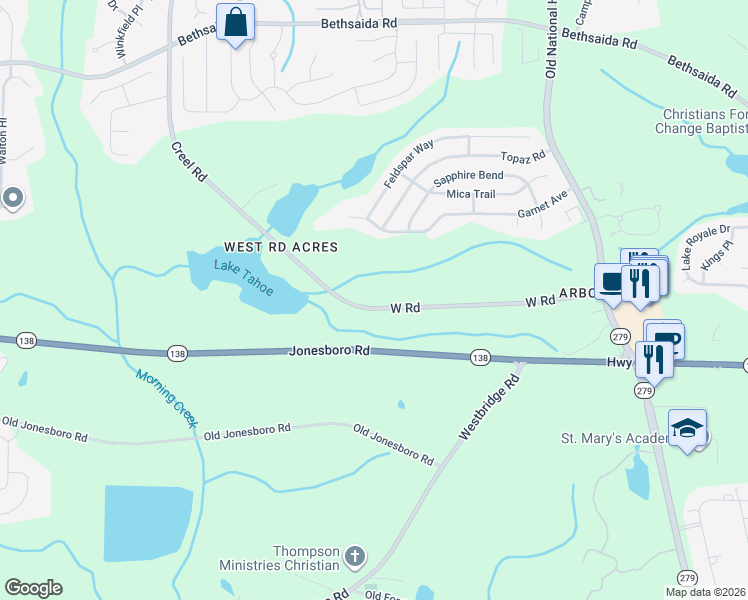 map of restaurants, bars, coffee shops, grocery stores, and more near 2635 West Road in Riverdale