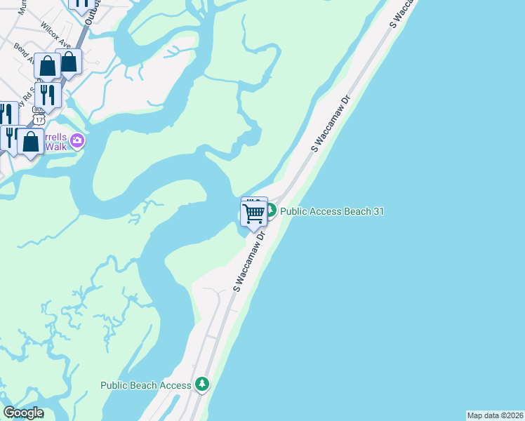 map of restaurants, bars, coffee shops, grocery stores, and more near 1448 South Waccamaw Drive in Murrells Inlet