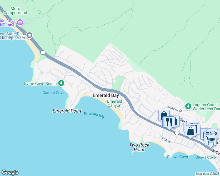 map of restaurants, bars, coffee shops, grocery stores, and more near 829 Emerald Bay in Laguna Beach