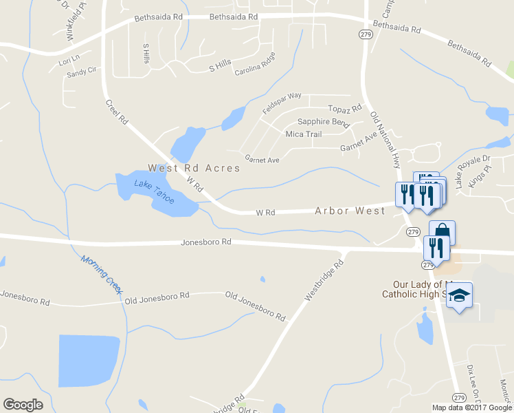 map of restaurants, bars, coffee shops, grocery stores, and more near 2635 West Road in Riverdale