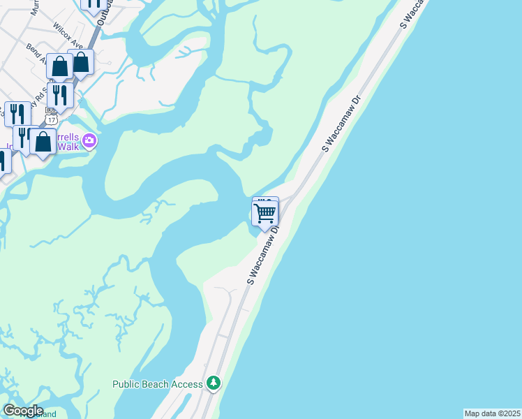 map of restaurants, bars, coffee shops, grocery stores, and more near 1478 Basin Trail in Murrells Inlet