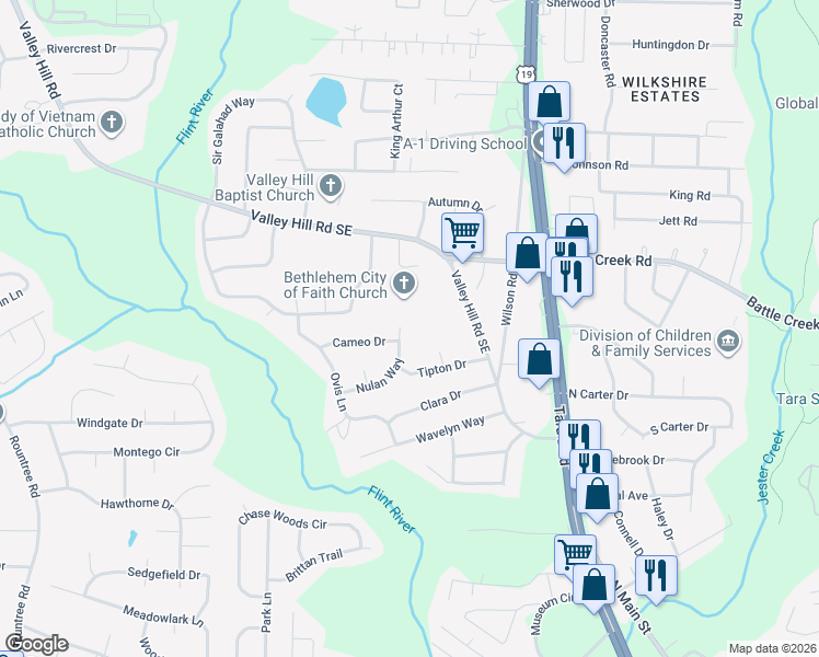 map of restaurants, bars, coffee shops, grocery stores, and more near 7370 Nulan Way in Riverdale