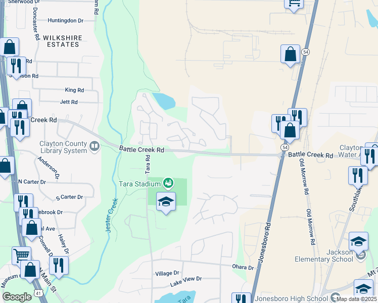 map of restaurants, bars, coffee shops, grocery stores, and more near in Clayton County