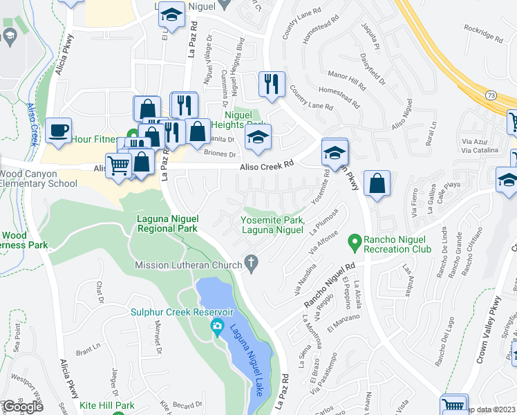 map of restaurants, bars, coffee shops, grocery stores, and more near 28182 Carpenteria Court in Laguna Niguel