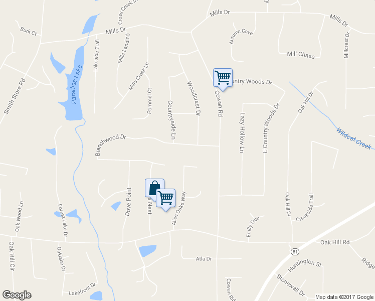map of restaurants, bars, coffee shops, grocery stores, and more near 270 Countryside Lane in Covington