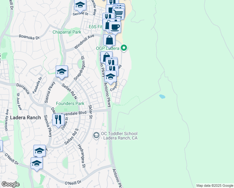 map of restaurants, bars, coffee shops, grocery stores, and more near 2000 Corporate Drive in Ladera Ranch