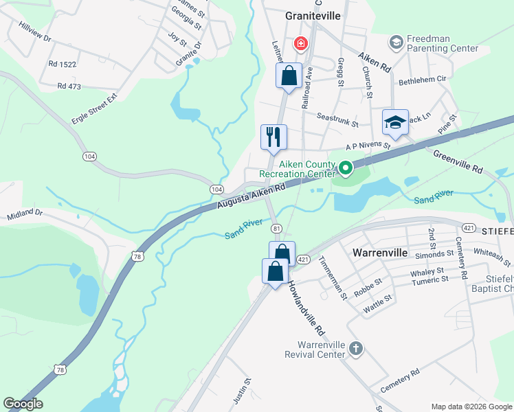 map of restaurants, bars, coffee shops, grocery stores, and more near 136 Abear Street in Warrenville