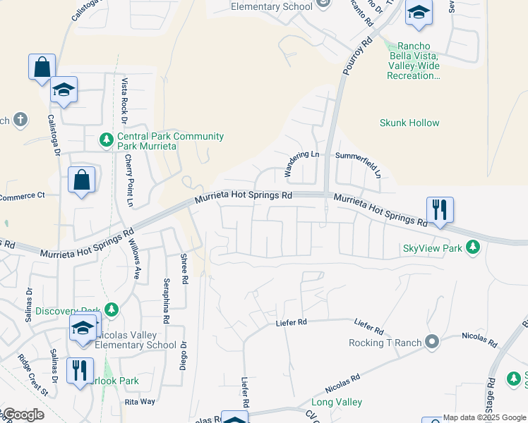map of restaurants, bars, coffee shops, grocery stores, and more near 39051 New meadow Drive in Temecula