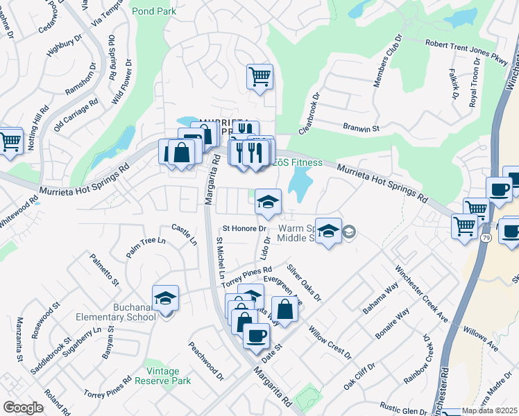 map of restaurants, bars, coffee shops, grocery stores, and more near 39717 Sherwood Union Lane in Murrieta
