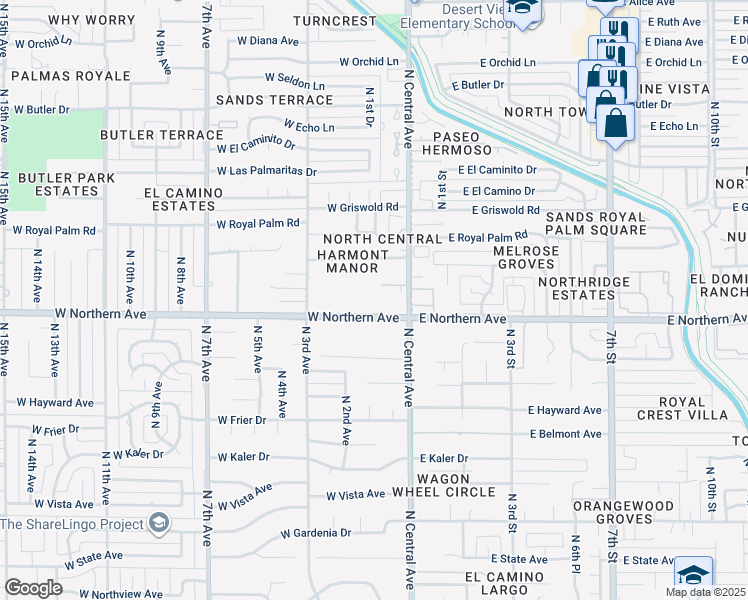 map of restaurants, bars, coffee shops, grocery stores, and more near 28 West Northern Avenue in Phoenix