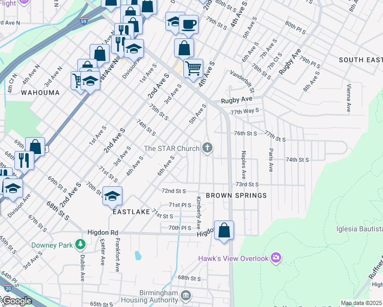 map of restaurants, bars, coffee shops, grocery stores, and more near 7405 Joppa Avenue in Birmingham
