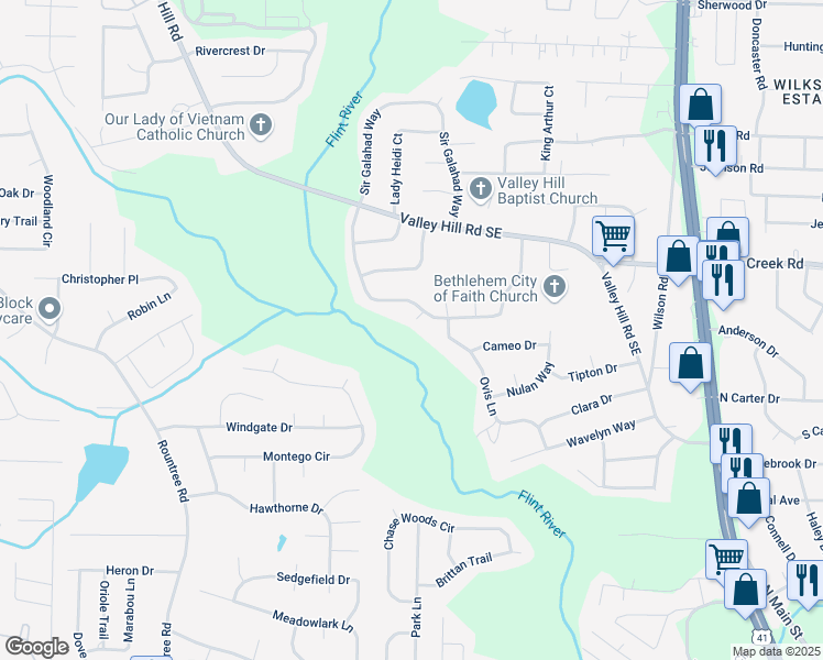 map of restaurants, bars, coffee shops, grocery stores, and more near 7371 Ovis Court in Riverdale