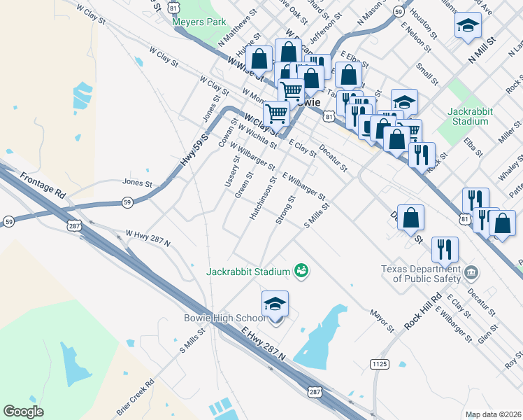 map of restaurants, bars, coffee shops, grocery stores, and more near 106 East Riley Street in Bowie