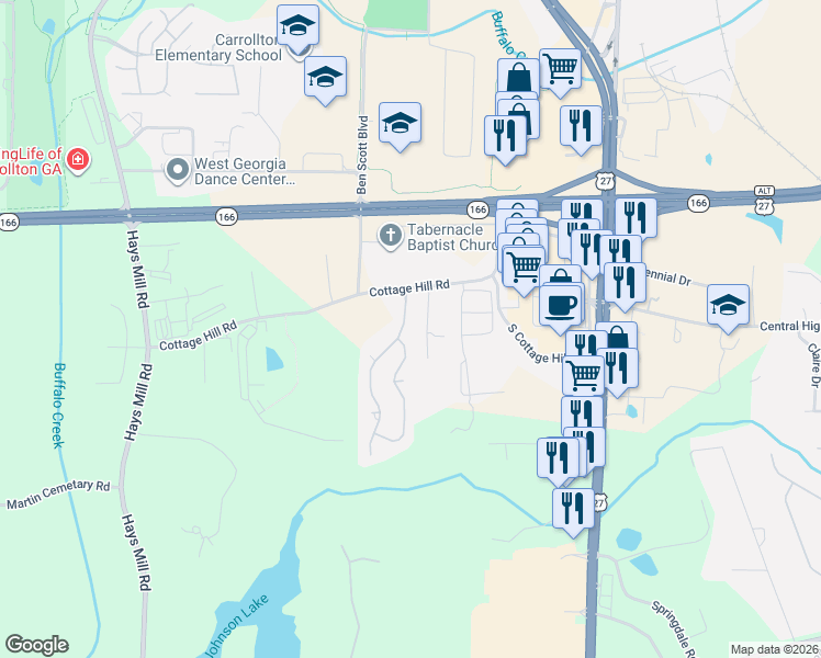 map of restaurants, bars, coffee shops, grocery stores, and more near 111 Plantation Walk in Carrollton