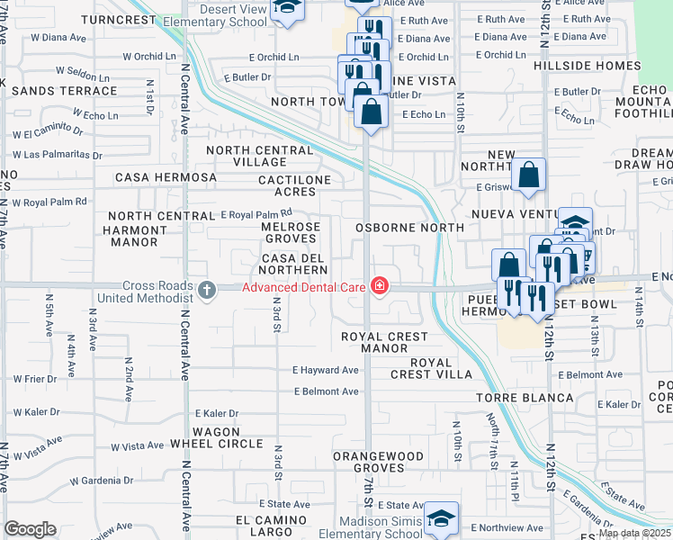 map of restaurants, bars, coffee shops, grocery stores, and more near 8015 North 6th Street in Phoenix