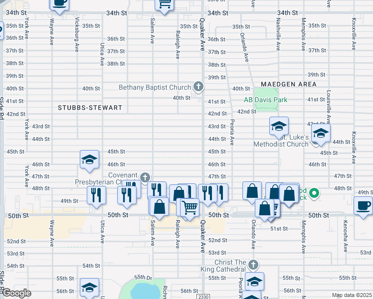 map of restaurants, bars, coffee shops, grocery stores, and more near 4420 45th Street in Lubbock