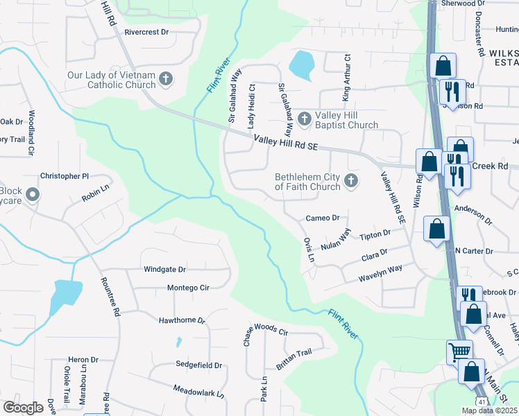 map of restaurants, bars, coffee shops, grocery stores, and more near 7371 Ovis Court in Riverdale