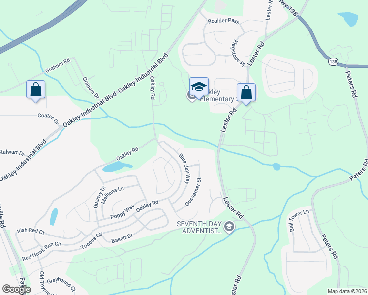 map of restaurants, bars, coffee shops, grocery stores, and more near 105 Gardenia Court in Fairburn