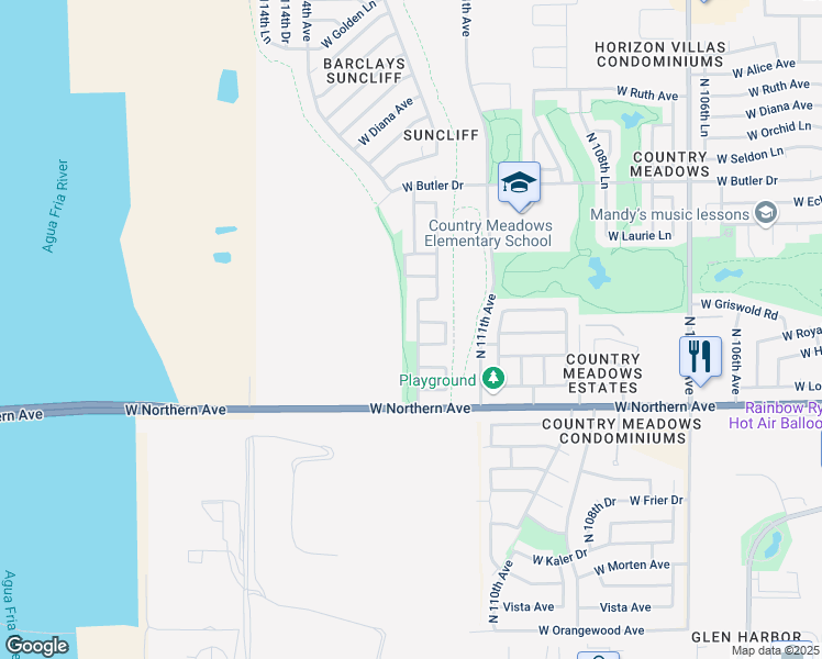 map of restaurants, bars, coffee shops, grocery stores, and more near 8126 North 112th Avenue in Peoria