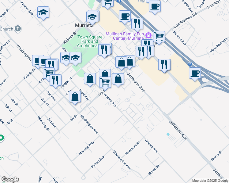 map of restaurants, bars, coffee shops, grocery stores, and more near 41710 Ivy Street in Murrieta