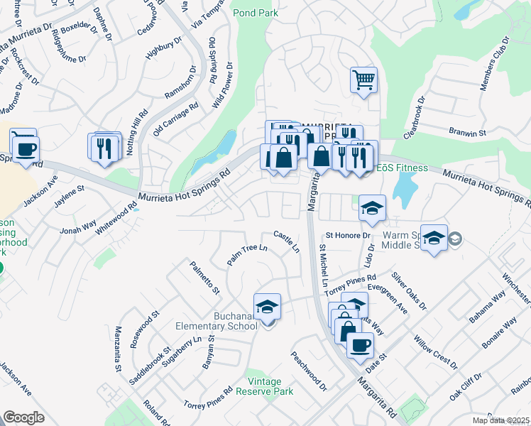 map of restaurants, bars, coffee shops, grocery stores, and more near 26369 Palisades Drive in Murrieta