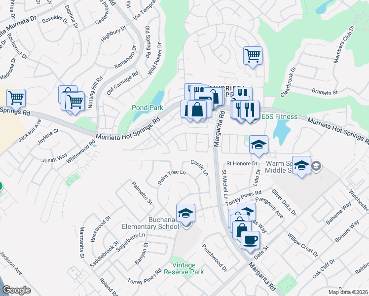 map of restaurants, bars, coffee shops, grocery stores, and more near 26369 Palisades Drive in Murrieta