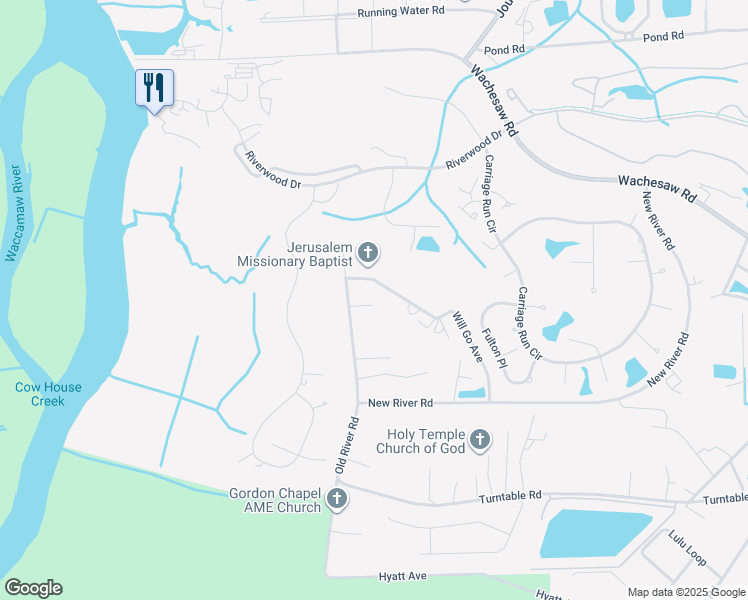 map of restaurants, bars, coffee shops, grocery stores, and more near 4303 Old River Road in Murrells Inlet