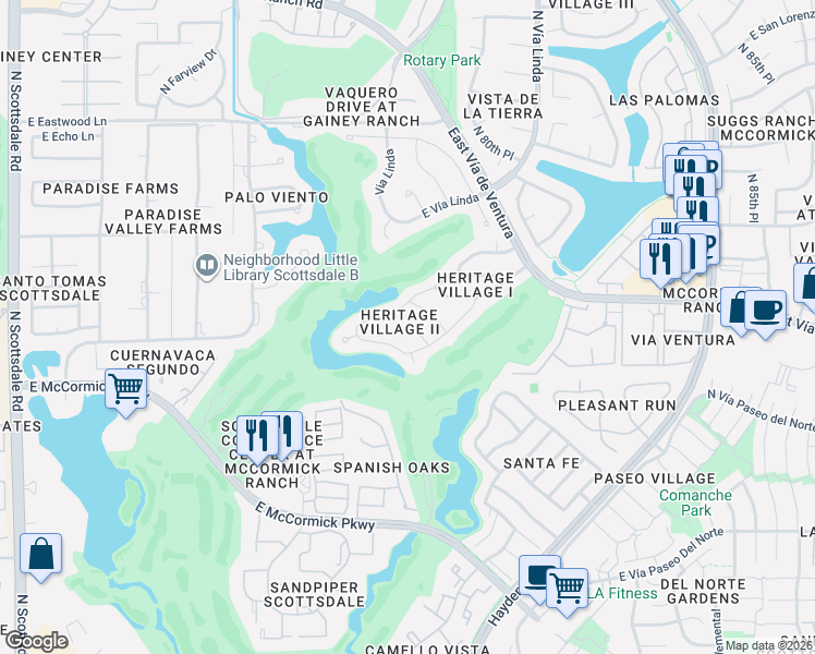 map of restaurants, bars, coffee shops, grocery stores, and more near 8030 N Vía Verde in Scottsdale