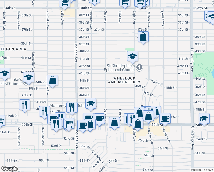 map of restaurants, bars, coffee shops, grocery stores, and more near 3118 45th Street in Lubbock