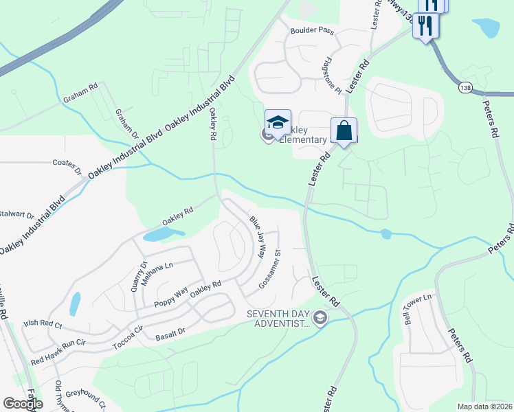 map of restaurants, bars, coffee shops, grocery stores, and more near 105 Gardenia Court in Fairburn