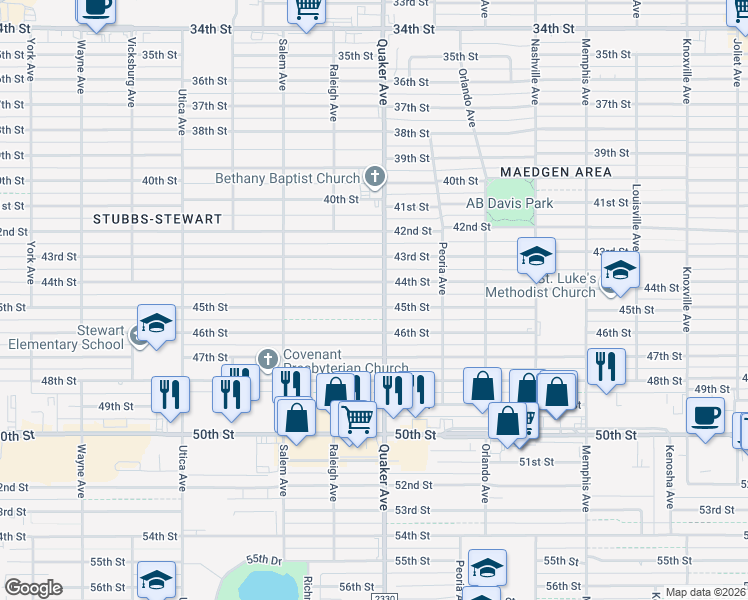 map of restaurants, bars, coffee shops, grocery stores, and more near 4404 45th St in Lubbock
