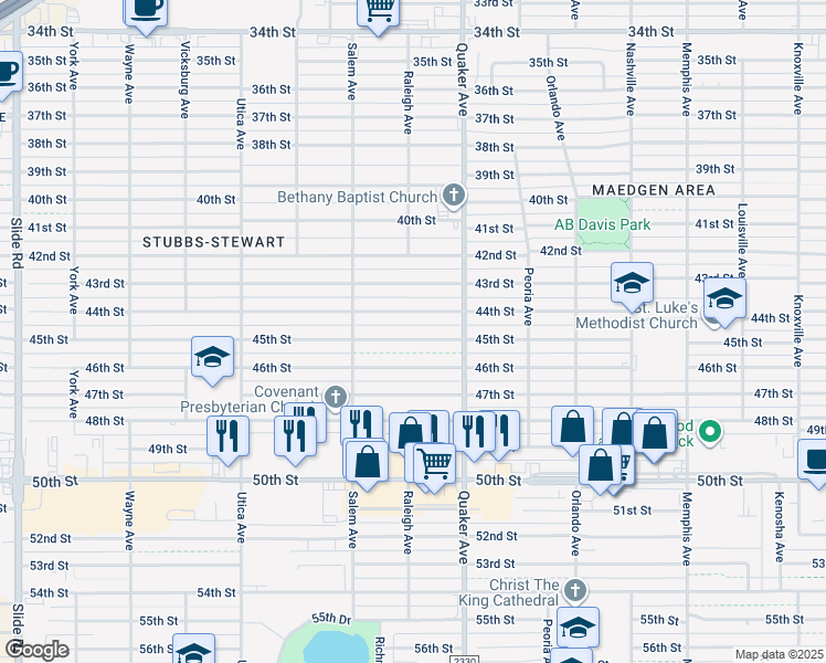 map of restaurants, bars, coffee shops, grocery stores, and more near 4420 45th Street in Lubbock