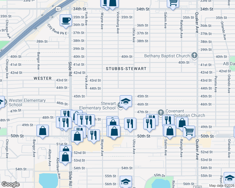 map of restaurants, bars, coffee shops, grocery stores, and more near 4822 45th St in Lubbock