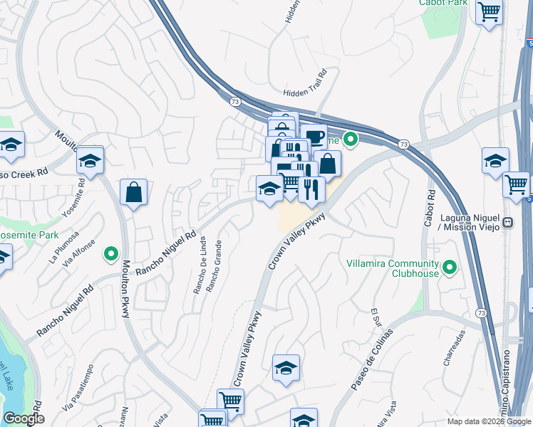 map of restaurants, bars, coffee shops, grocery stores, and more near 25302 Rancho Niguel Road in Laguna Niguel