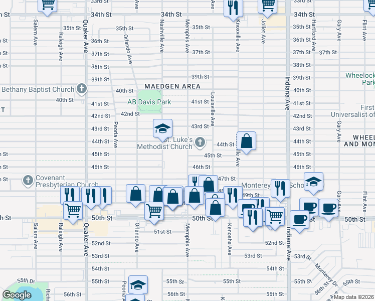 map of restaurants, bars, coffee shops, grocery stores, and more near 4454 Memphis Avenue in Lubbock
