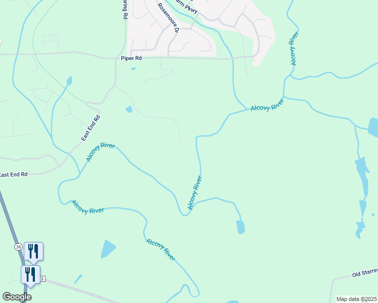 map of restaurants, bars, coffee shops, grocery stores, and more near 250 Johnson River Road in Covington