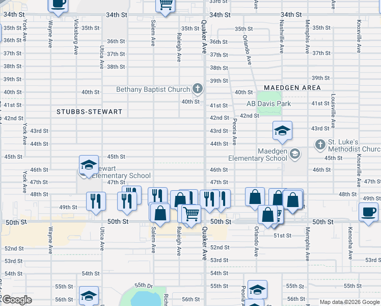 map of restaurants, bars, coffee shops, grocery stores, and more near 4420 45th Street in Lubbock