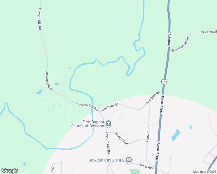 map of restaurants, bars, coffee shops, grocery stores, and more near 464 Red Barn Road in Bowdon