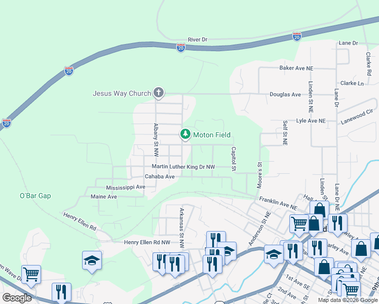 map of restaurants, bars, coffee shops, grocery stores, and more near 1625 Moton Street in Leeds