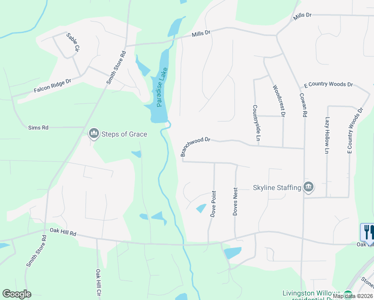 map of restaurants, bars, coffee shops, grocery stores, and more near 195 Branchwood Drive in Covington
