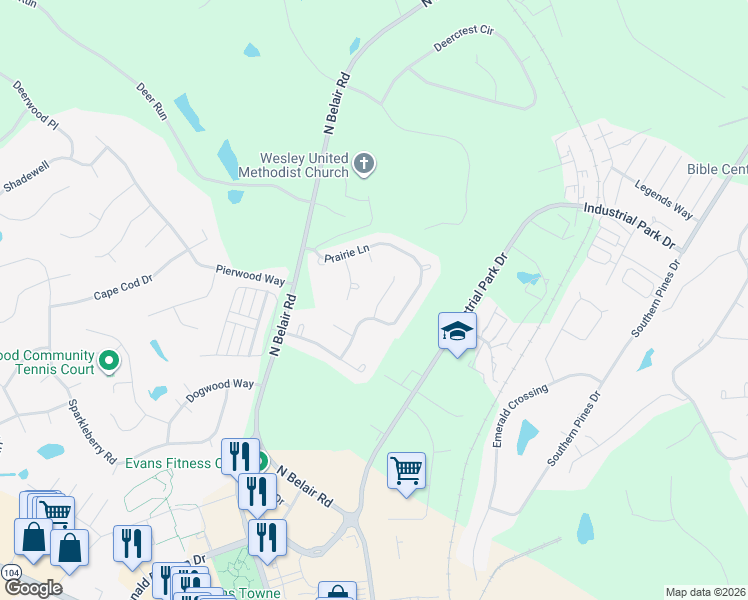 map of restaurants, bars, coffee shops, grocery stores, and more near 904 Prairie Pass in Evans