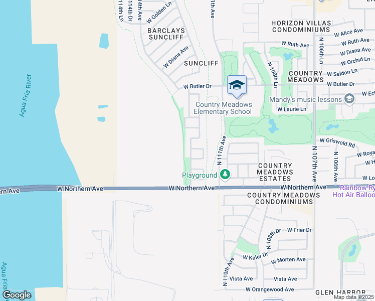map of restaurants, bars, coffee shops, grocery stores, and more near 8126 North 112th Avenue in Peoria