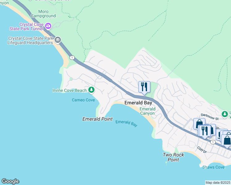 map of restaurants, bars, coffee shops, grocery stores, and more near 153 Emerald Bay in Laguna Beach